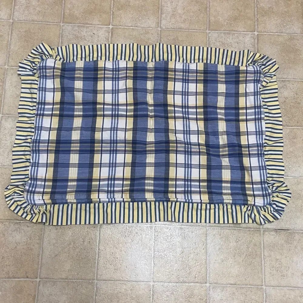Plaid Blanket Cover Pillow with Ruffled Trim